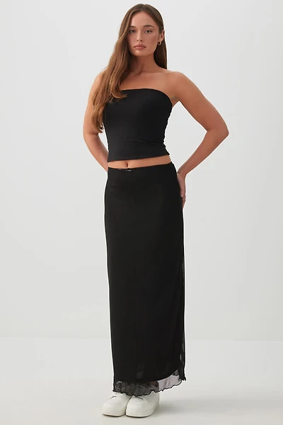 Ardene Mesh Maxi Skirt in Black | Size XS | Polyester/Spandex