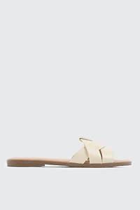 Ardene Braided Vamp Flat Sandals in Light Yellow | Size | Faux Leather