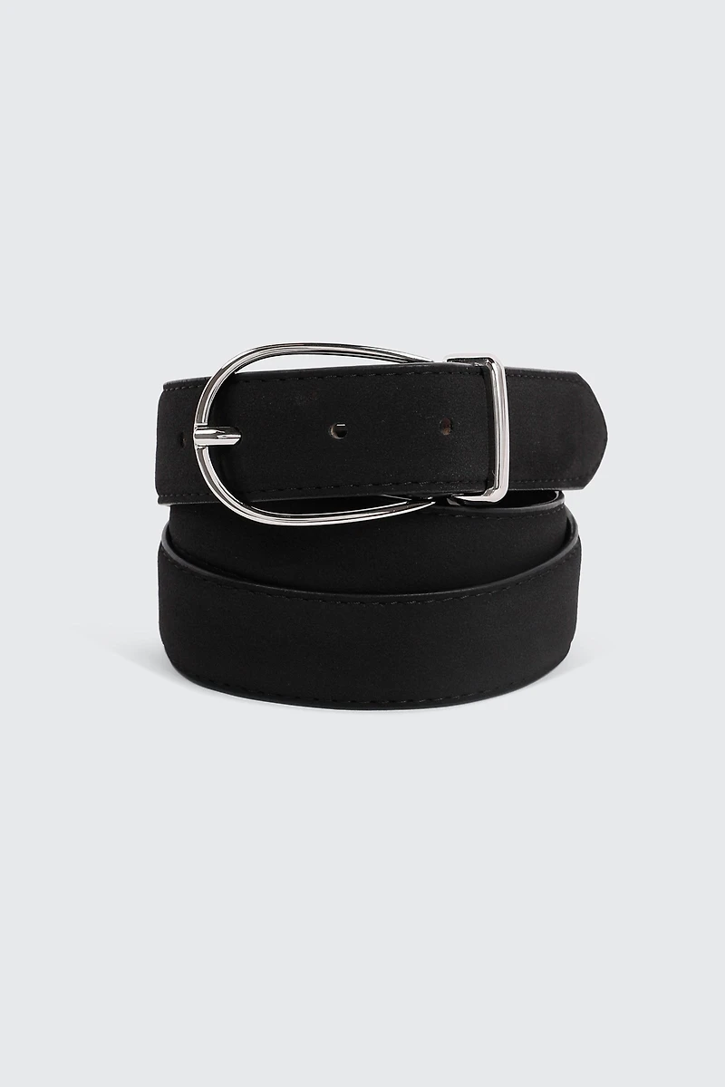 Ardene Faux Suede Thin Buckle Belt in Black | Size