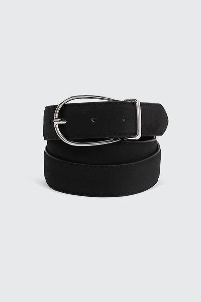 Ardene Faux Suede Thin Buckle Belt in Black | Size