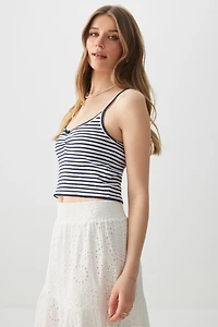 Camisole courte en pointelle à rayures