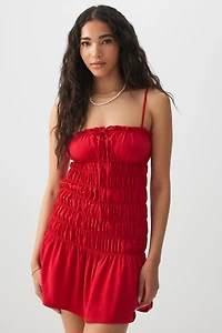 Ardene Mini Smocked Dress in Red | Size | 100% Viscose