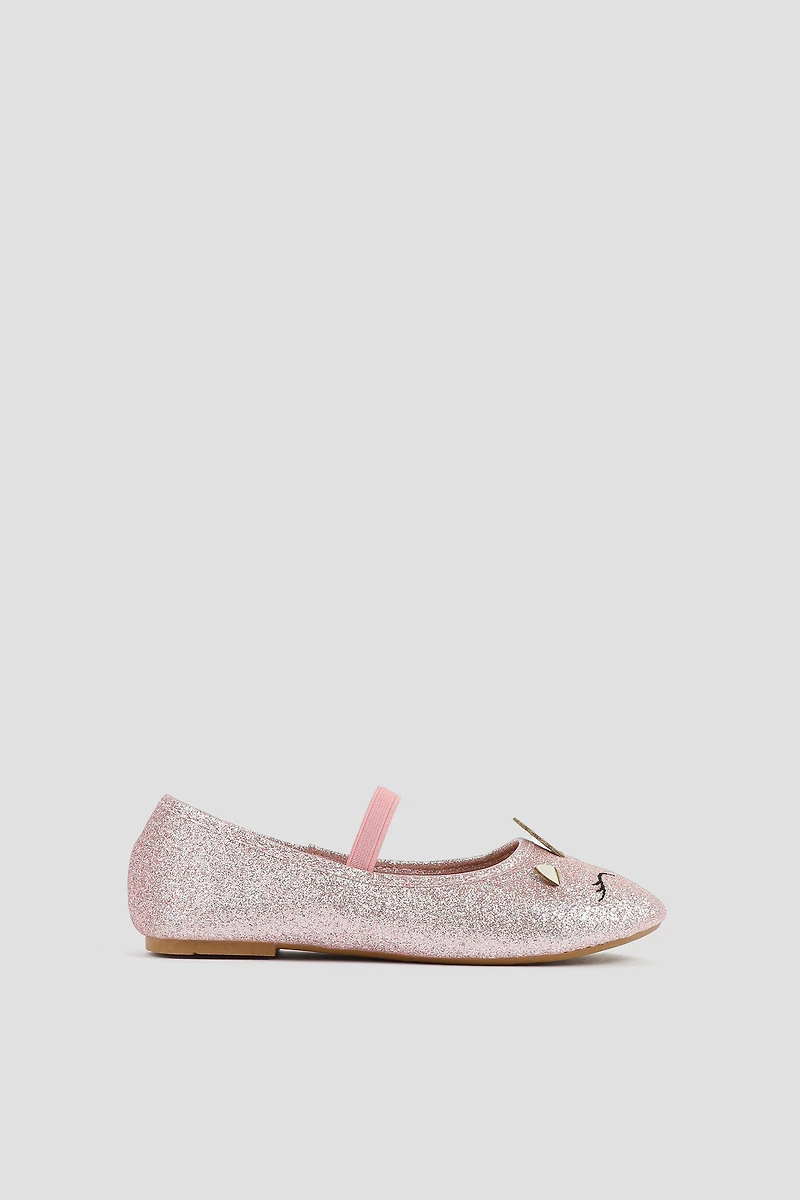 Ardene Kids Mary Janes with Animal Face Design in Light Pink | Size | Faux Leather