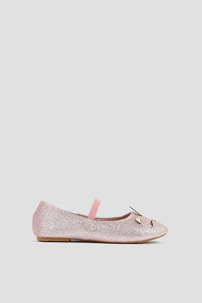 Ardene Kids Mary Janes with Animal Face Design in Light Pink | Size | Faux Leather
