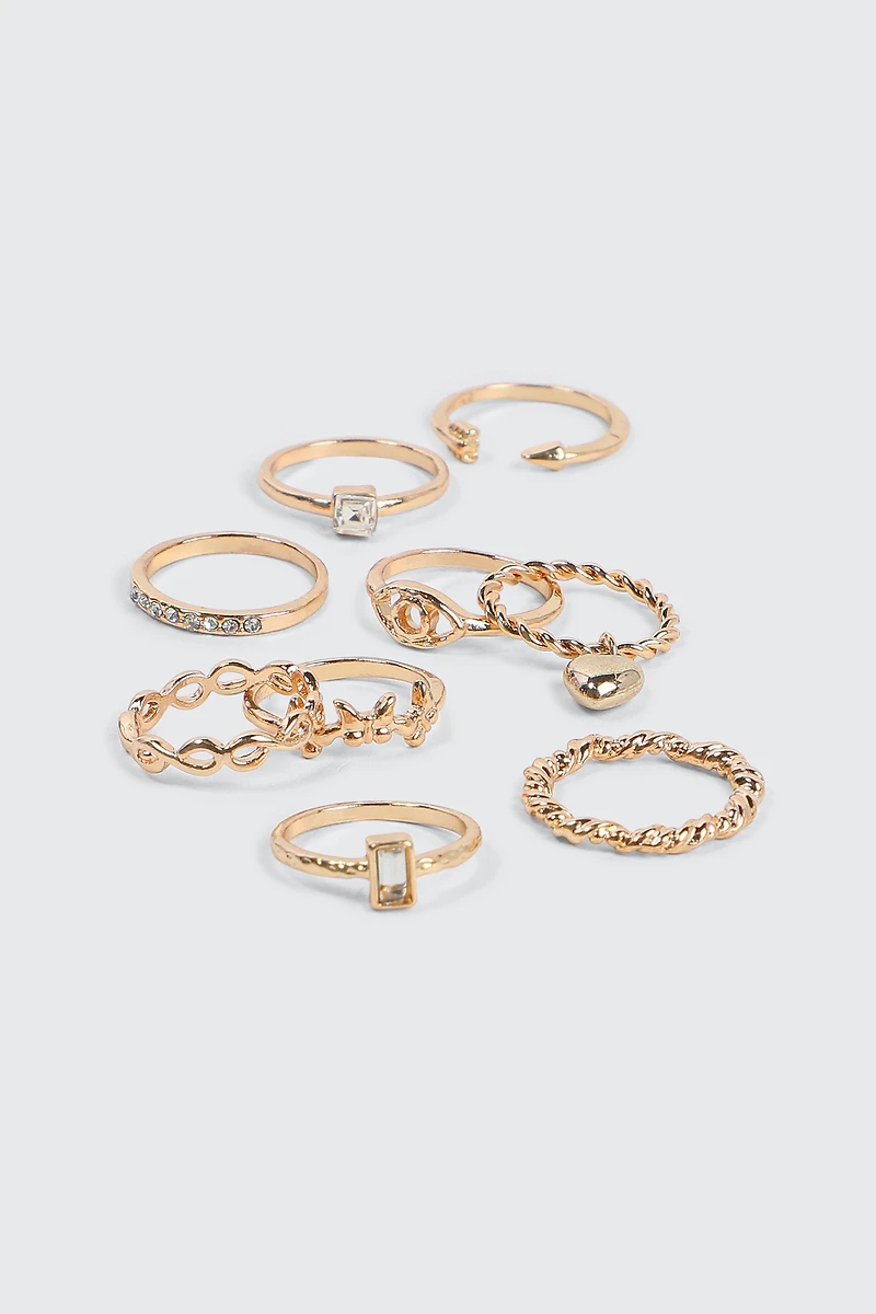 Lot de 9 bagues assorties dorées