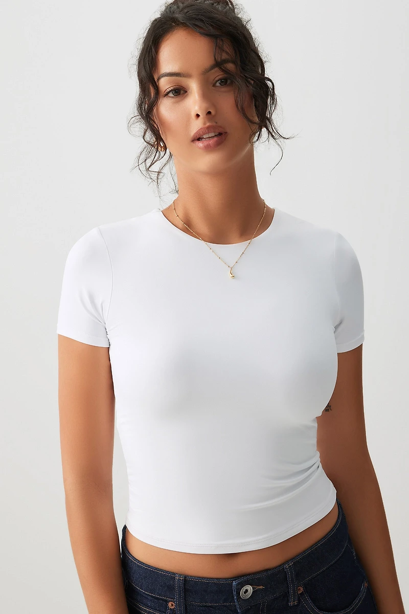 Ardene Contour Crew Neck Short Sleeve T-Shirt in White | Size | Nylon/Elastane