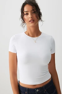 Ardene Contour Crew Neck Short Sleeve T-Shirt in White | Size | Nylon/Elastane