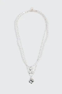 Ardene 2-Row Dice & Bear Necklace in Silver