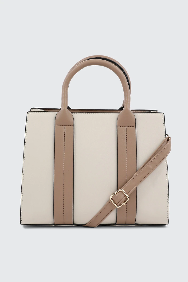 Ardene Faux leather Structured Handbag in Beige | 100% Recycled Polyester/Faux Leather | Eco-Conscious