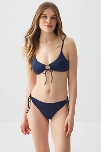 Ardene Side Tie Cheeky Bikini Bottom in Dark Blue | Size | Polyester/Nylon/Spandex | Microfiber