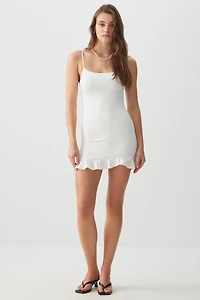 Ardene Mini Bodycon Tank Dress with Ruffled Hem in White | Size | Elastane/Polyamide