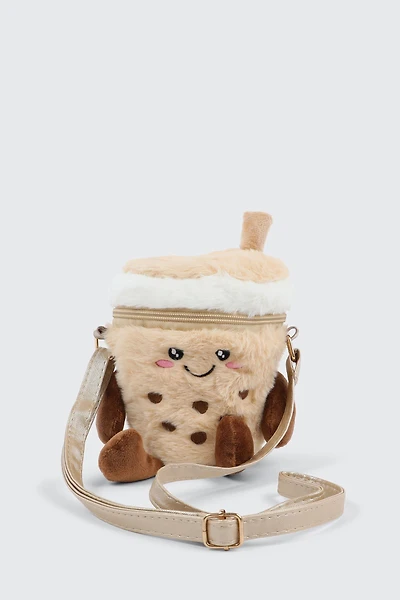 Ardene Kids Plush Mini Crossbody Bag in Beige | Polyester