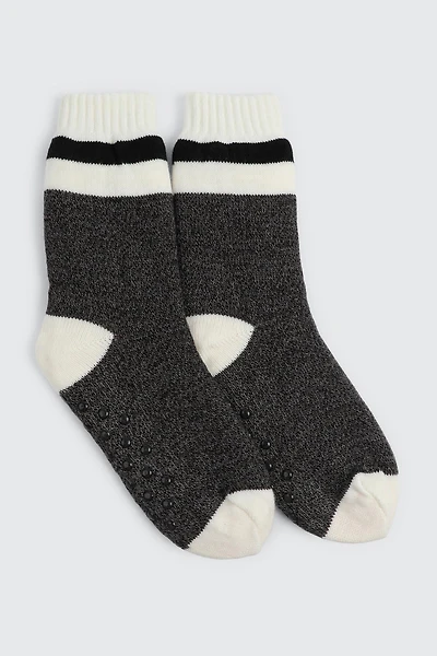 Ardene Accent Stripe Slipper Socks in Black | Size | Spandex