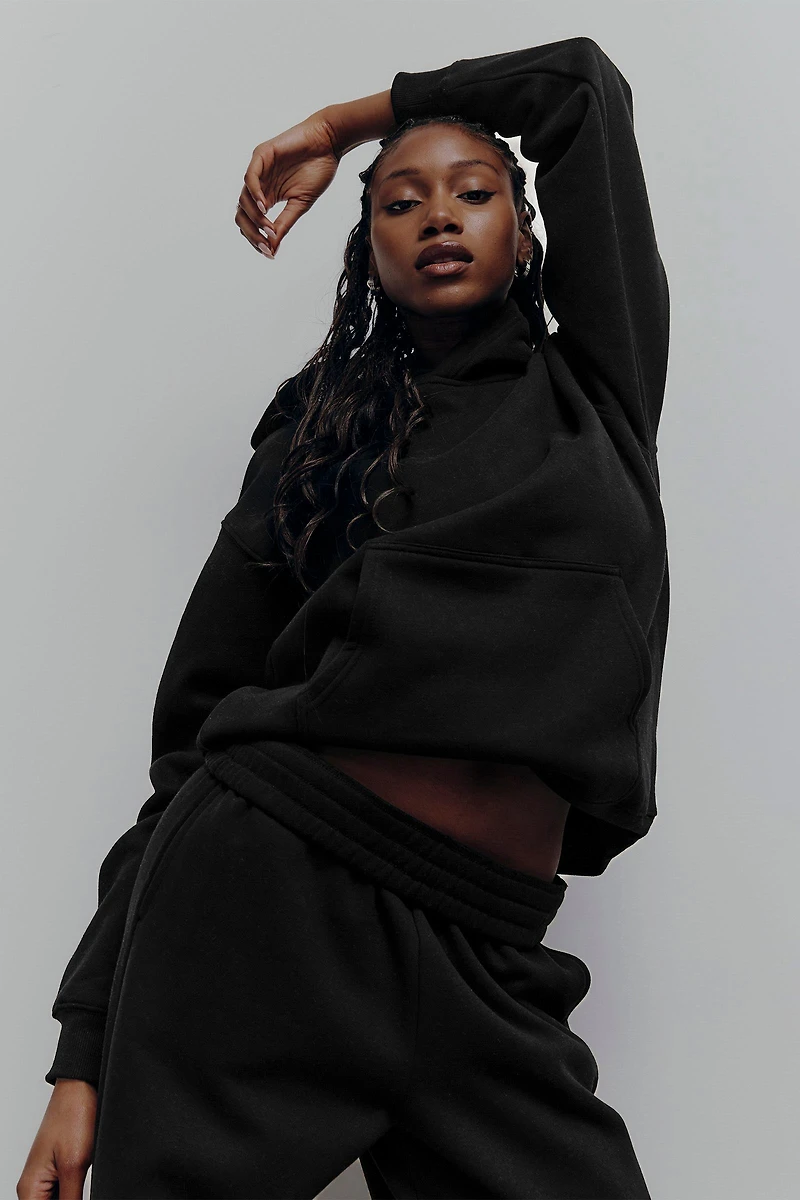 Ardene MADESOFT Fleece Hoodie in Ash Black | Size | Polyester/Cotton | Eco-Conscious