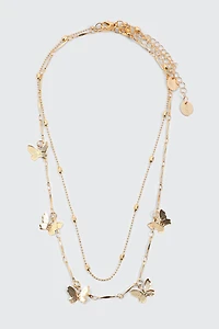 Ardene Two-Row Necklace with Butterfly Charms in Gold