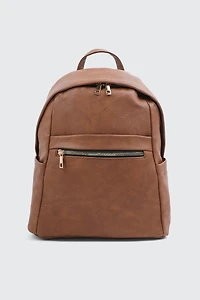 Ardene Faux Leather Backpack in Cognac | 100% Recycled Polyester/Faux Leather | Eco-Conscious