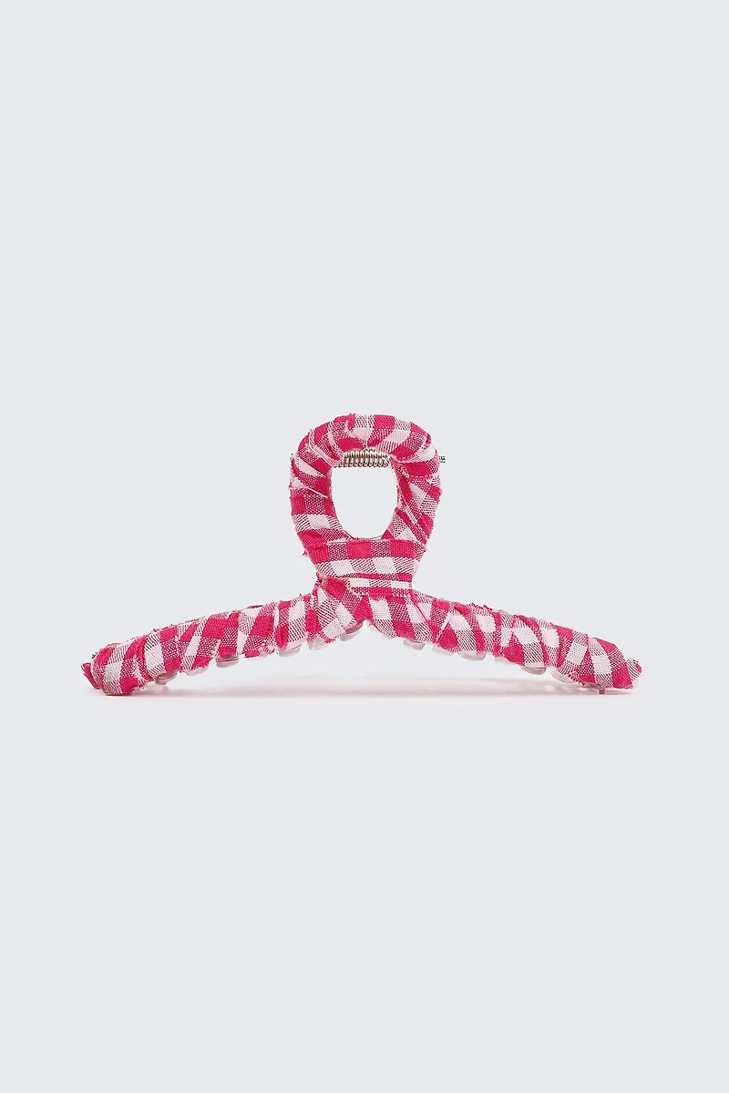 Ardene Gingham Loop Hair Claw in Medium Pink