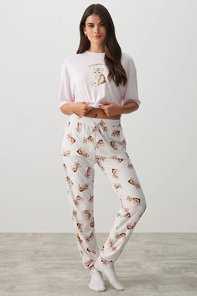 Ardene HUSHKNIT PJ Joggers in Beige | Size | Polyester/Elastane | Eco-Conscious