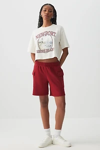 Ardene French Terry Cargo Sweatshorts in Burgundy | Size | Polyester/Cotton | Eco-Conscious