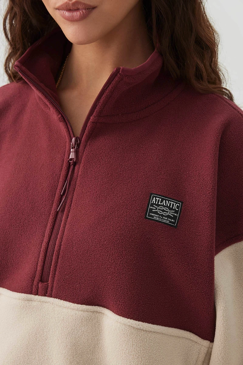 Chandail polaire demi-glissière à blocs de couleur