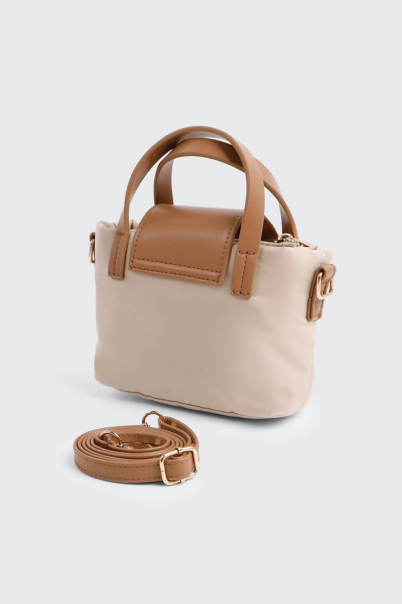 Fourre-tout mini en nylon à ganses en faux cuir