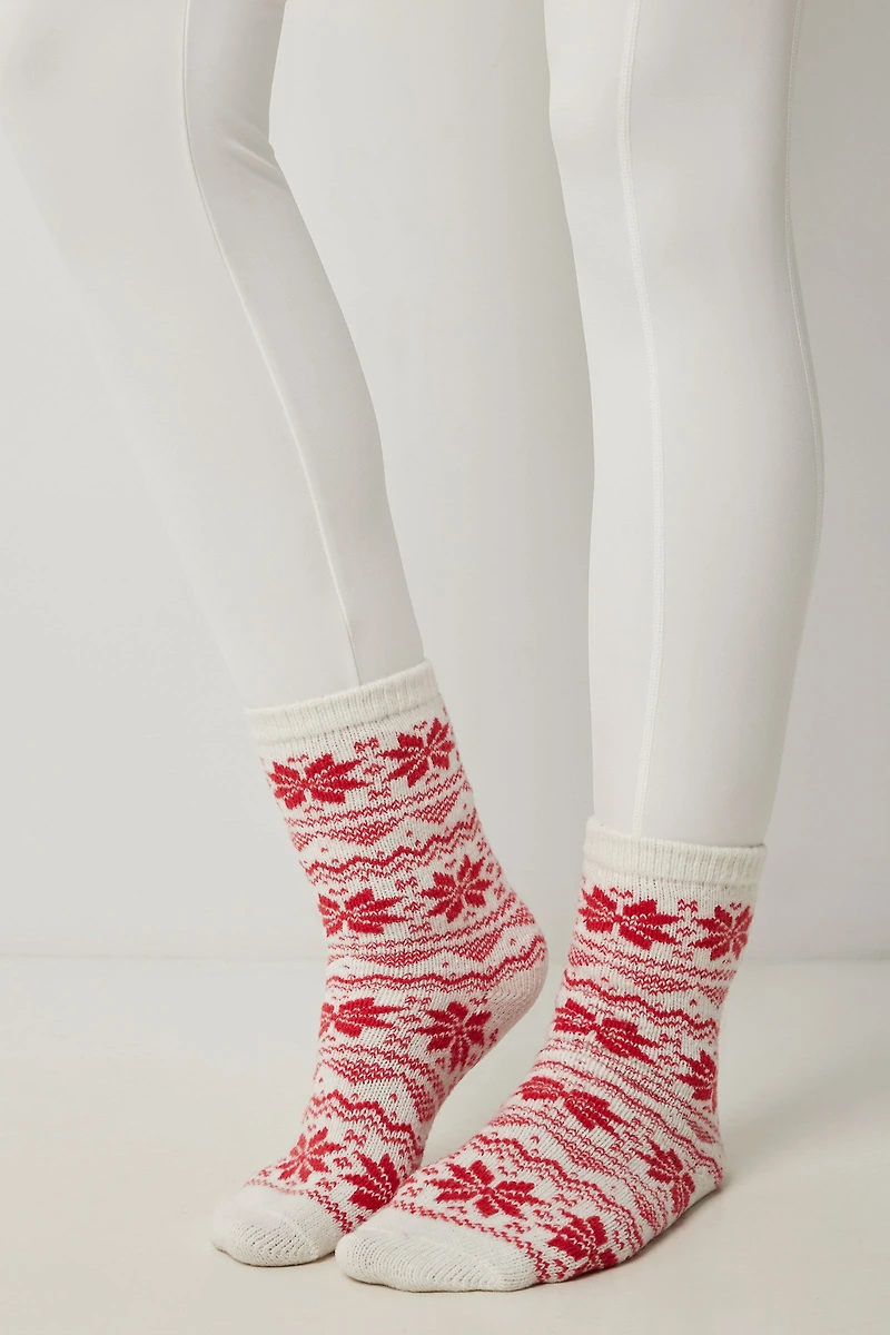 Ardene Fair Isle Boot Socks in White | Polyester/Spandex