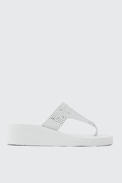 Ardene Embellished Wedge Flip-Flops Sandals in White | Size