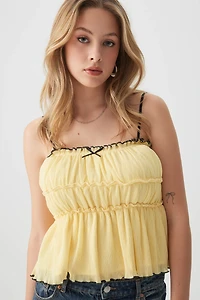 Ardene Crinkled Chiffon Babydoll Top in Light Yellow | Size | Polyester