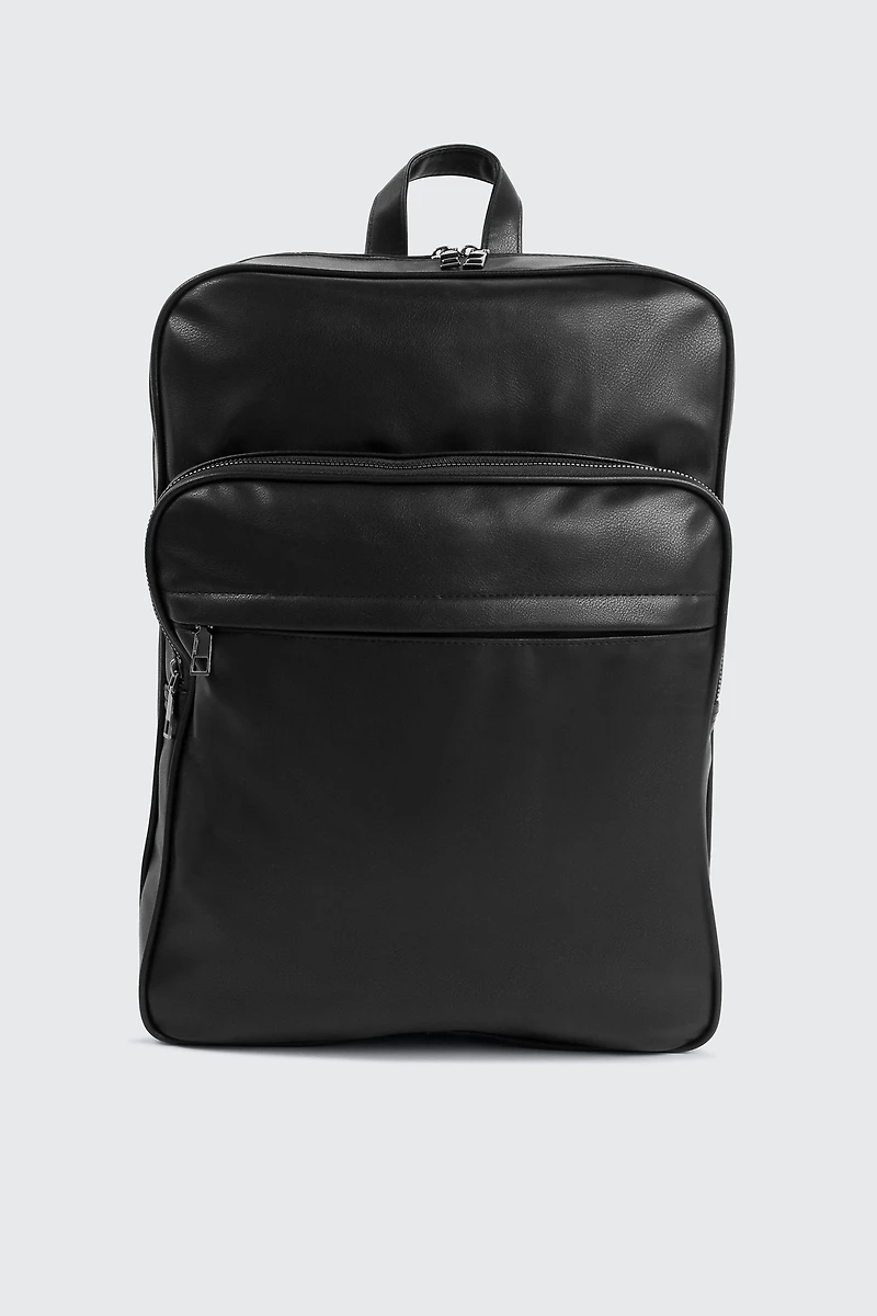 Ardene Man Black Faux Leather Backpack For Men | Faux Leather/Polyester