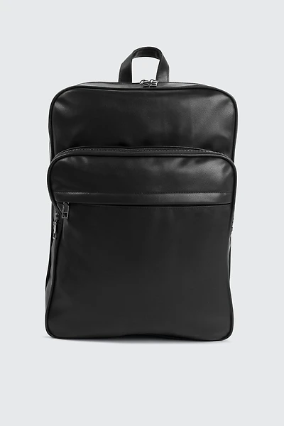 Ardene Man Black Faux Leather Backpack For Men | Faux Leather/Polyester