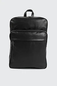 Ardene Man Black Faux Leather Backpack For Men | Faux Leather/Polyester