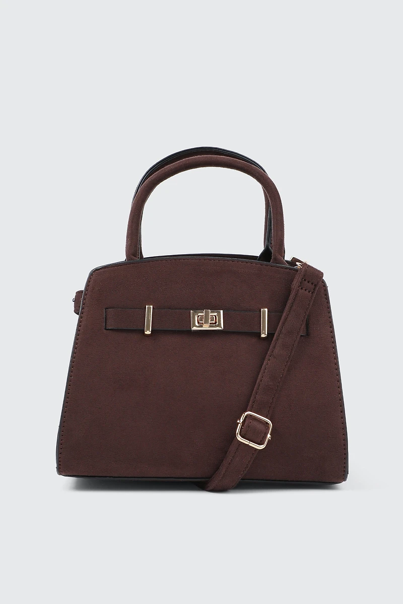 Ardene Faux Suede Structured Handbag in Brown | 100% Recycled Polyester/Faux Suede | Eco-Conscious