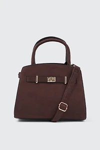 Ardene Faux Suede Structured Handbag in Brown | 100% Recycled Polyester/Faux Suede | Eco-Conscious