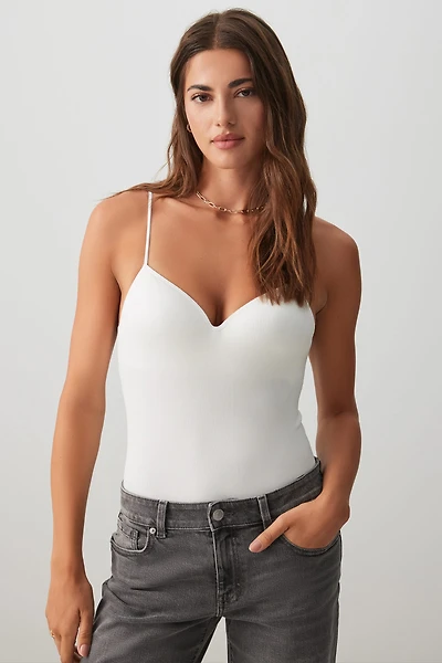 Ardene Molded Cup Seamless Rib Bodysuit in White | Size | Nylon/Elastane