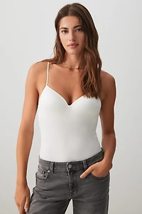 Ardene Molded Cup Seamless Rib Bodysuit in White | Size | Nylon/Elastane
