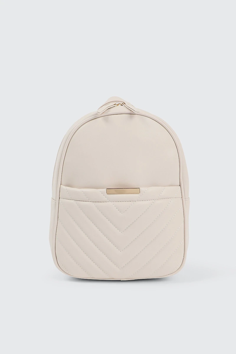 Ardene Chevron Backpack in Beige | 100% Recycled Polyester/Faux Leather | Eco-Conscious