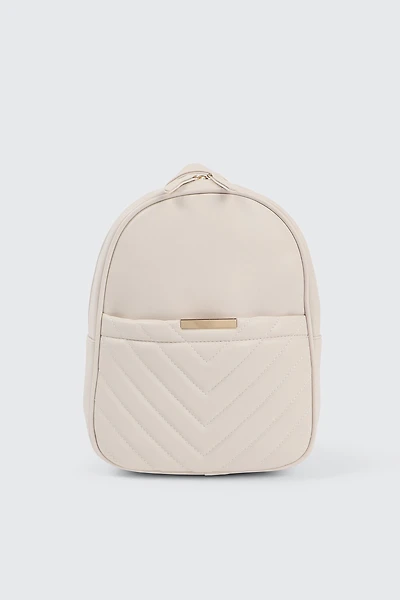Ardene Chevron Backpack in Beige | 100% Recycled Polyester/Faux Leather | Eco-Conscious