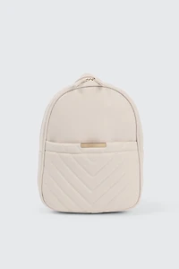Ardene Chevron Backpack in Beige | 100% Recycled Polyester/Faux Leather | Eco-Conscious