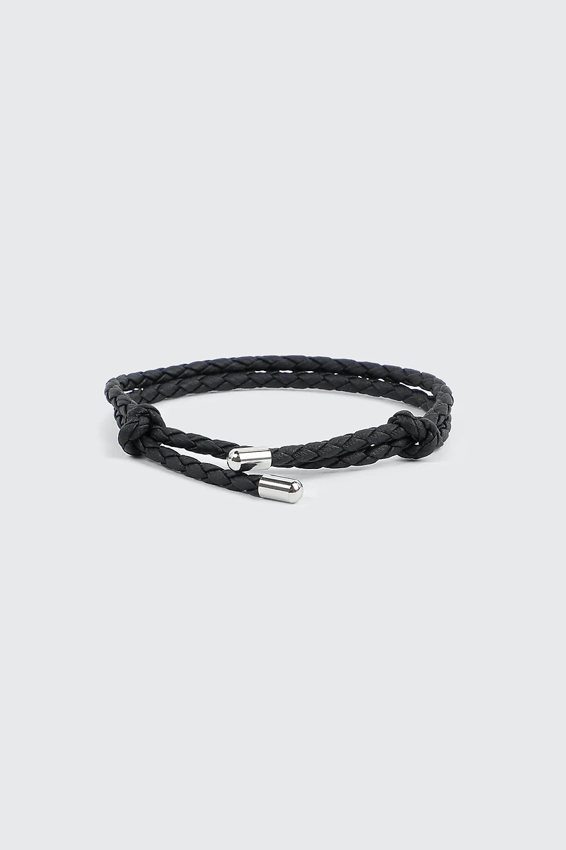 Ardene Man Adjustable Faux Leather Bracelet For Men in Black