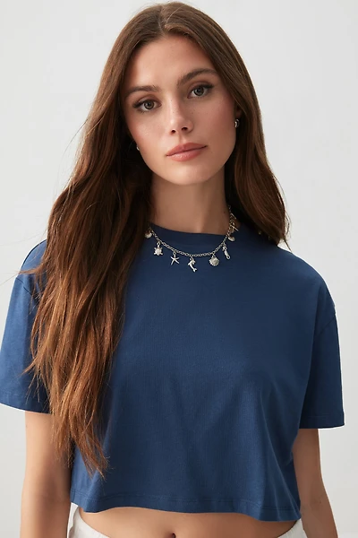 Ardene Basic Ultra Crop Boxy T-Shirt in Dark | Size | Cotton/Elastane | Eco-Conscious