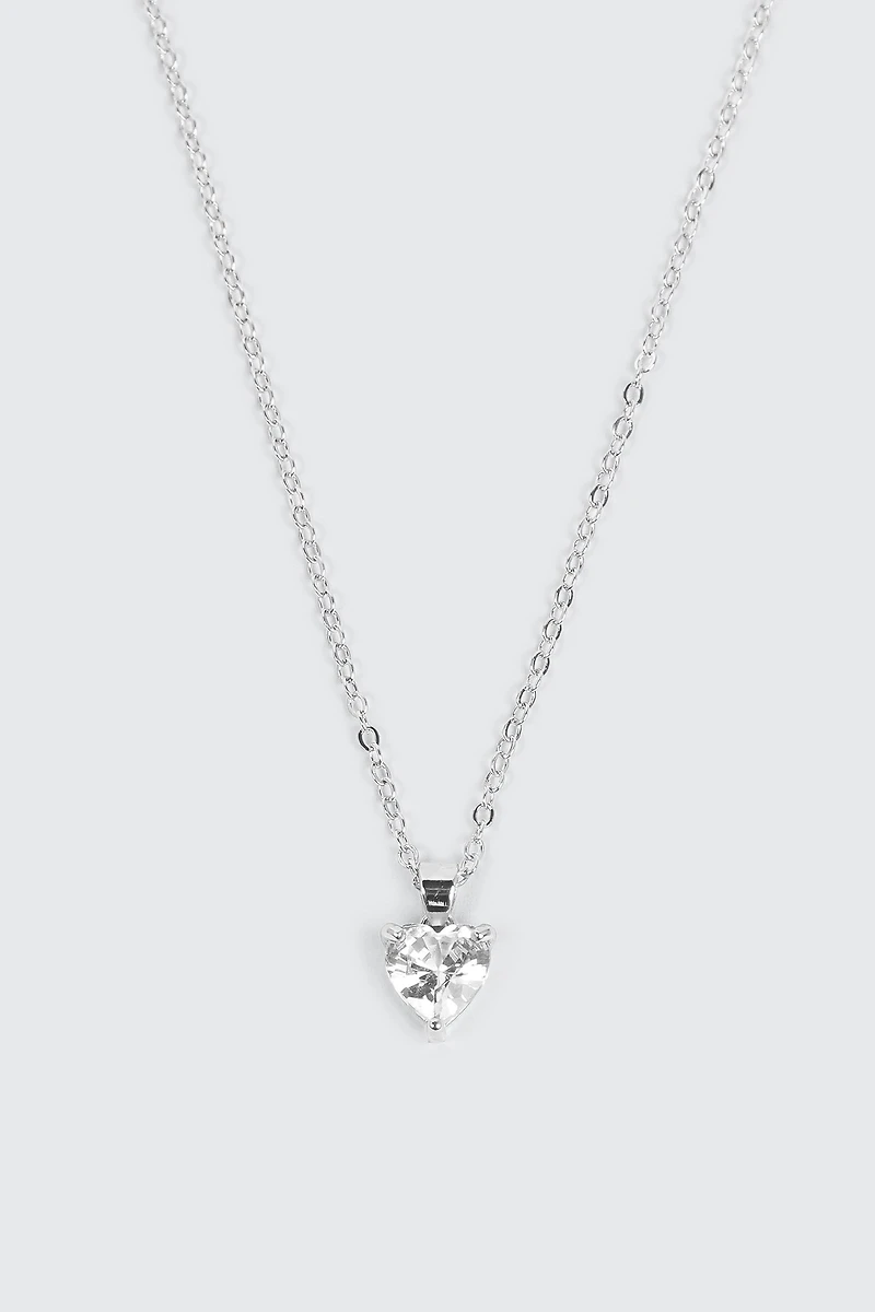 Collier cœur plaqué or blanc 14K