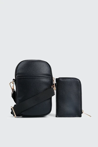 Ardene Phone Bag with Coin Purse in Black | 100% Recycled Polyester/Faux Leather | Eco-Conscious