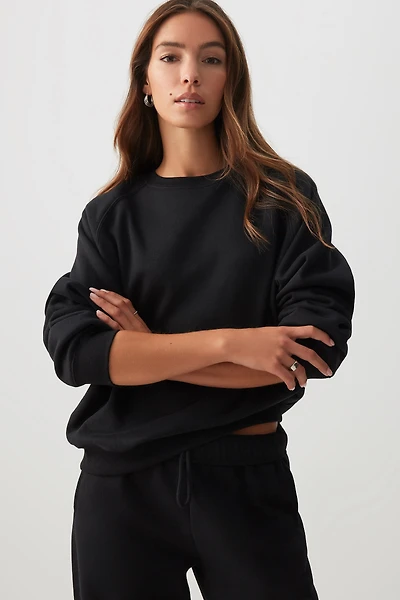 Ardene MADESOFT Fleece Raglan Crew Neck Sweatshirt in Black Licorice | Size | Polyester/Cotton | Eco-Conscious