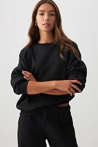 Ardene MADESOFT Fleece Raglan Crew Neck Sweatshirt in Black Licorice | Size | Polyester/Cotton | Eco-Conscious