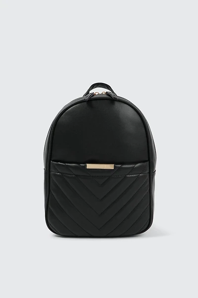 Ardene Chevron Backpack in Black | 100% Recycled Polyester/Faux Leather | Eco-Conscious