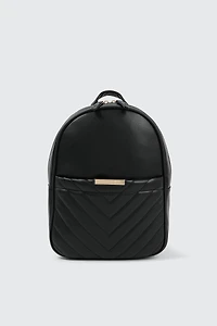 Ardene Chevron Backpack in Black | 100% Recycled Polyester/Faux Leather | Eco-Conscious