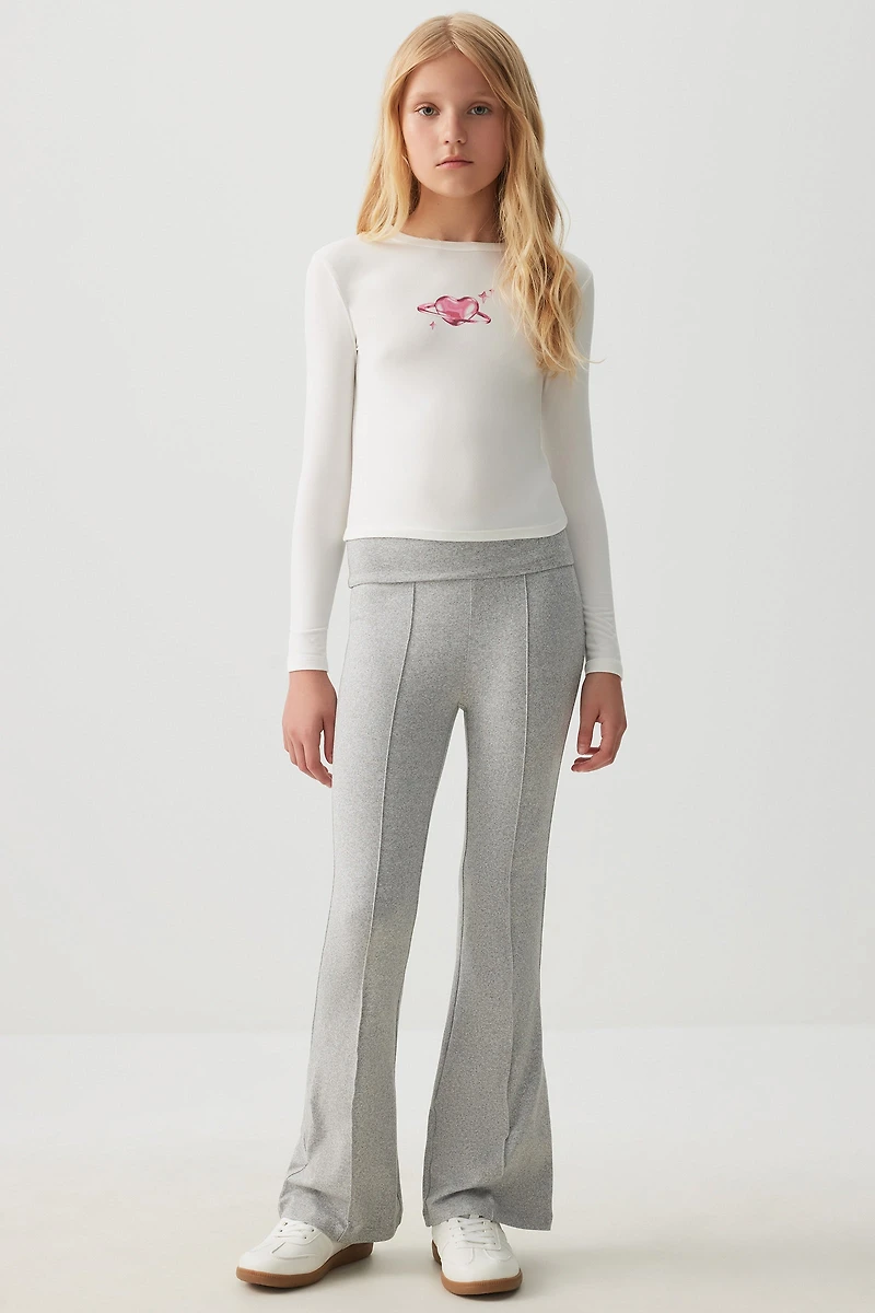 Ardene Kids Foldover Flare Leggings in Grey | Size | Polyester/Elastane