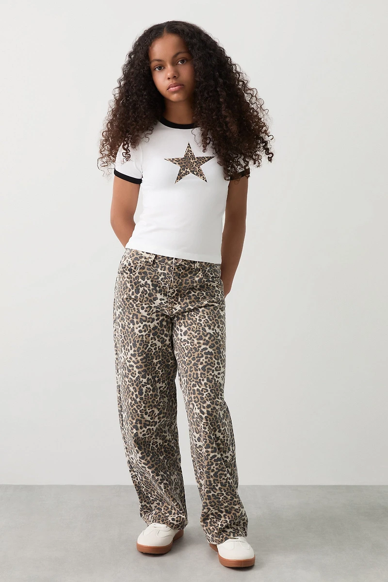 Ardene Kids Wide Leg Jeans in Beige | Size | 100% Cotton