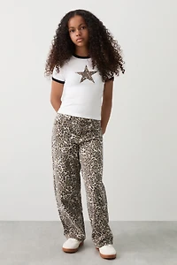 Ardene Kids Wide Leg Jeans in Beige | Size | 100% Cotton