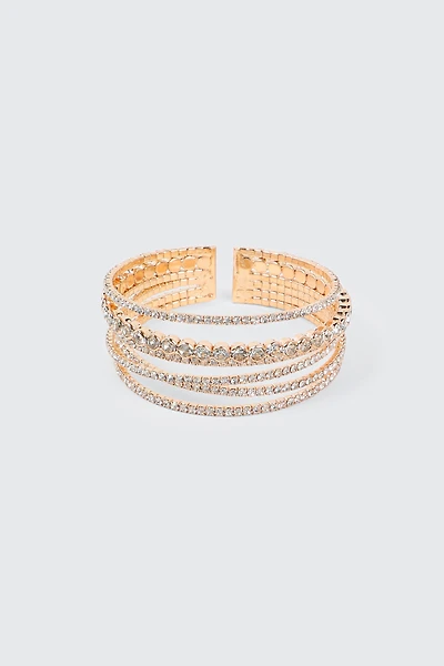 Ardene Multi Row Rhinestone Bracelet in Gold